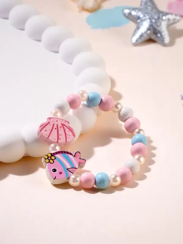 Браслет детский «Выбражулька» ракушка, рыбка, жемчуг, цвет голубо-розовый Браслет детский «Выбражулька» ракушка, рыбка, жемчуг, цвет голубо-розовый