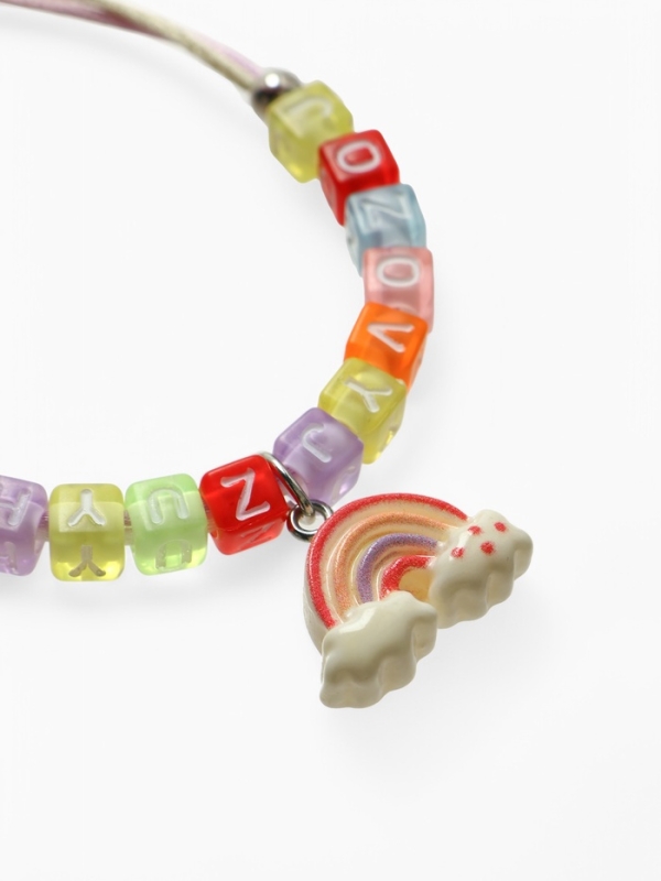 Браслет детский "Выбражулька" на затяжке, радуга с бусинами, цветной