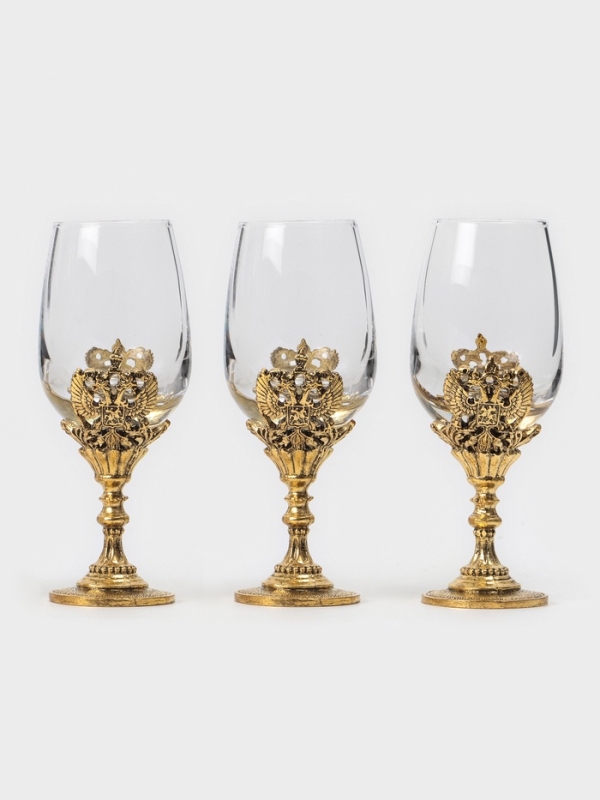 Рюмки для водки  "Герб", подарочный набор на 3 персоны, рюмка 50 мл, золото