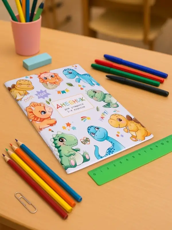 Дневник школьный для 1-4 классов, &laquo;Милые динозаврики&raquo;, мягкая обложка, 48 листов