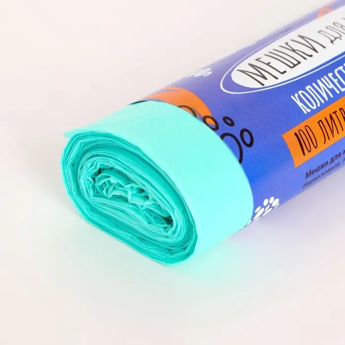 Мешки для мусора в рулоне ПСД 100 л, бирюзовые, 18 мкм 10 шт. 65&times;90 см