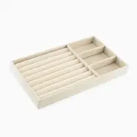 Подставка для украшений QF, 3 ячейки и 7 полос для колец, флок, 21&times;12.3&times;2.5 см, бежевая