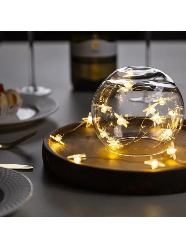 Гирлянда &laquo;Нить&raquo; 2 м, роса с насадками &laquo;Звезда&raquo;, IP20, серебристая нить, 20 LED, свечение тёплое белое, 2 режима, ААх2