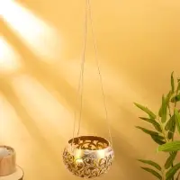 Подсвечник подвесной из кокоса, 14×14×10 см, бело-золотой