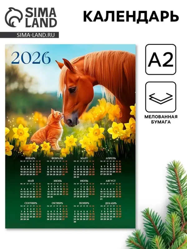 Календарь 2026 «Лошадь с котёнком», А2 Календарь 2026 «Лошадь с котёнком», А2