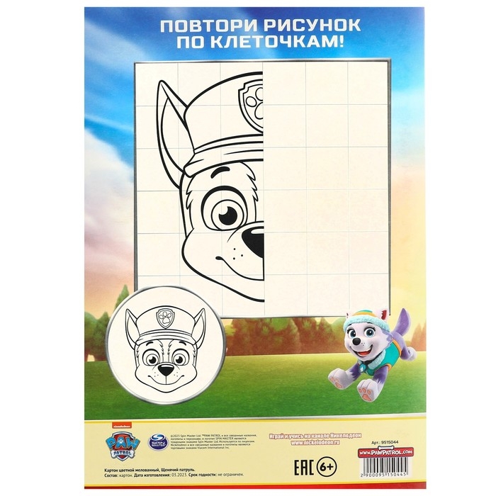 Картон цветной, А4, 15 листов, 15 цветов, мелованный, односторонний, в папке, 220 г/м&sup2;, Щенячий патруль