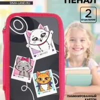 Пенал школьный, 2 секции, 12.5&times;20.5&times;4 см &laquo;Котята&raquo;