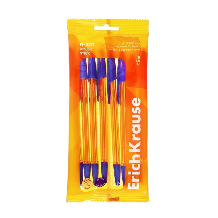 Набор ручек шариковых ErichKrause R-301 Amber Stick, 8 штук, узел 0.7 мм, цвет чернил синий Набор ручек шариковых ErichKrause R-301 Amber Stick, 8 штук, узел 0.7 мм, цвет чернил синий