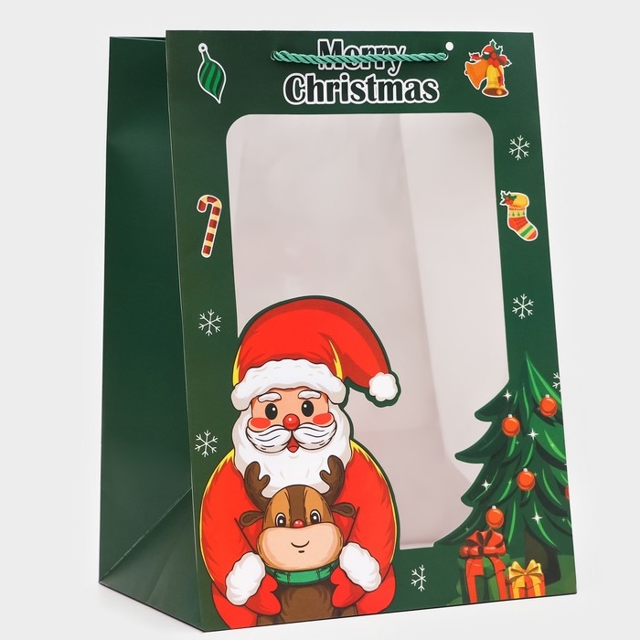 Пакет подарочный новогодний с окном Пакет подарочный новогодний с окном"Дед мороз", 25 х 35 х 18 см.