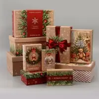Коробка подарочная, набор 10 в 1 &laquo;Крафтовый Новый год&raquo;, 32.5&times;20&times;12.5 - 12&times;7&times;4 см