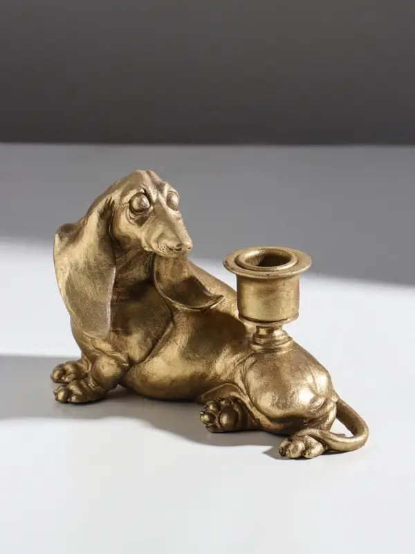 Подсвечник на 1 свечу &laquo;Шарж. Такса&raquo;, полистоун, золото, 19&times;11&times;13 см