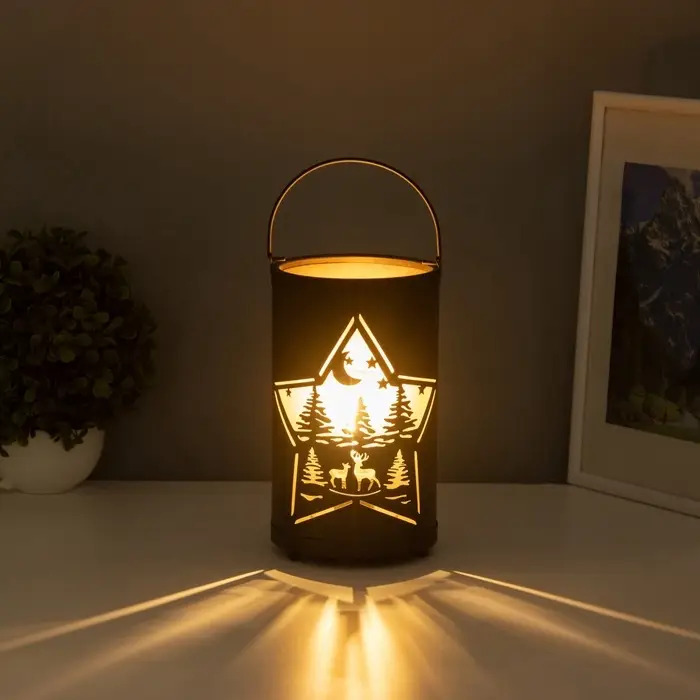 Фигурка световая RISALUX &laquo;Фонарь: Ночной лес&raquo;, LED-ночник, 3&times;ААА, чёрный, 12&times;12&times;20.5 см