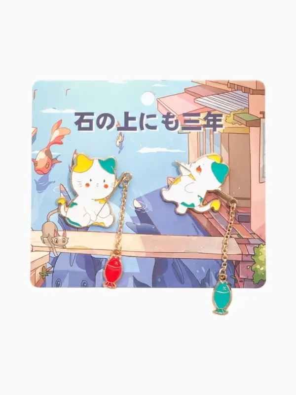 Набор значков (2 шт.) &laquo;Япония&raquo;, котики, цветной в золоте