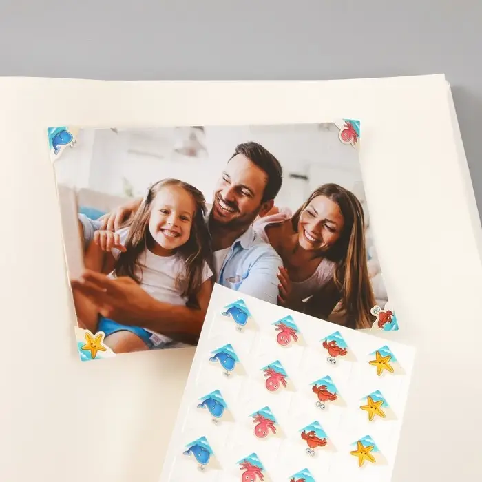 Набор уголков с кармашком для фотографий 24 уголка "Морские обитатели" 12,5х9 см