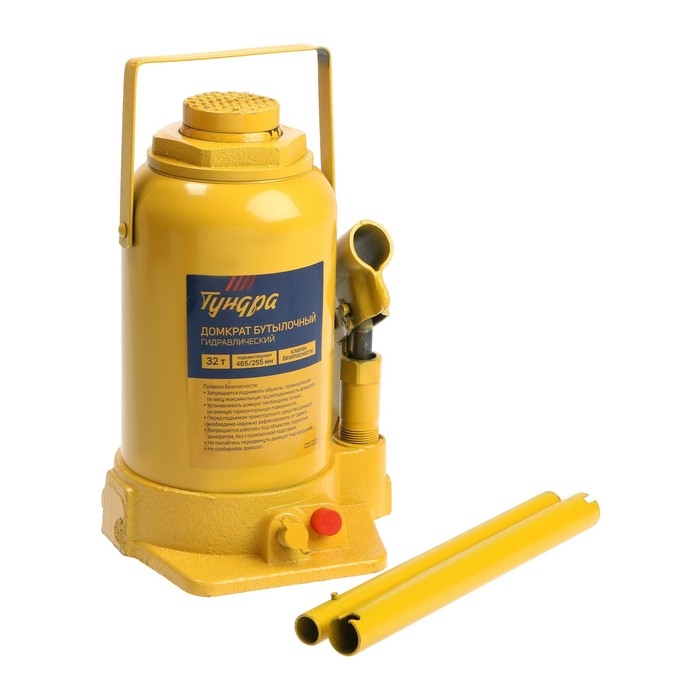 Домкрат бутылочный гидравлический ТУНДРА, второй клапан, подъем/подхват 465/255 мм, 32 т Домкрат бутылочный гидравлический ТУНДРА, второй клапан, подъем/подхват 465/255 мм, 32 т