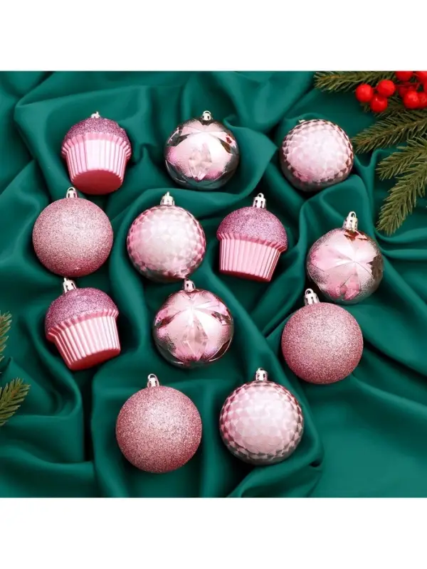 Ёлочные игрушки &laquo;Пироженки&raquo;, шары новогодние, набор 12 шт., d=6 см, розовый