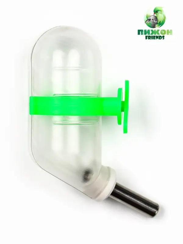 Поилка для грызунов, 60 мл, 12&times;4 см, с металлическим носиком, прозрачная, зелёное крепление