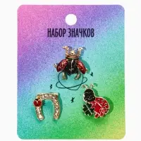 Броши "Счастливый случай" (набор 3шт), цветной в золоте Броши "Счастливый случай" (набор 3шт), цветной в золоте