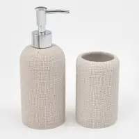 Набор для ванной "Плетение" 2 предмета (дозатор для мыла, стакан), цвет бежевый