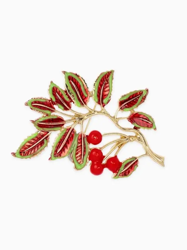 Брошь &laquo;Веточка Калины&raquo;, красно-коричневая в золоте