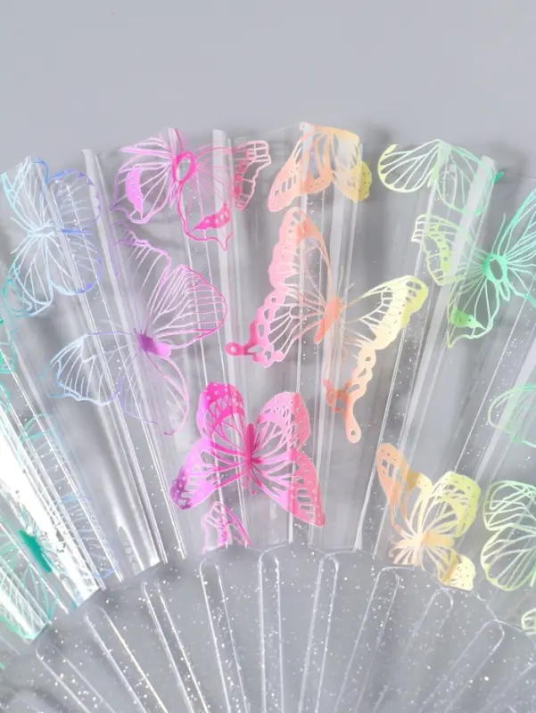 Веер складной пластик &laquo;Рой бабочек&raquo;, блеск, 23 см