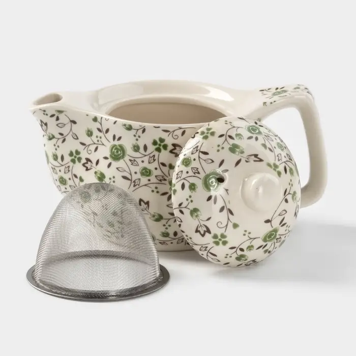 Чайник заварочный &laquo;Виньетки&raquo;, 350 мл, металлическое сито, керамика, зелёный