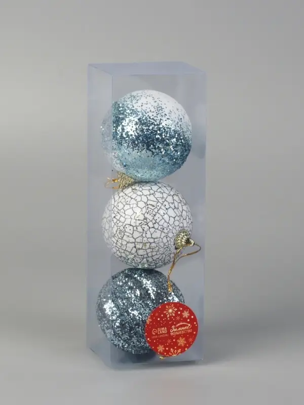 Ёлочные игрушки &laquo;Ксавье&raquo; ассорти, шары новогодние, d=8 см, набор 3 шт., бело-синий