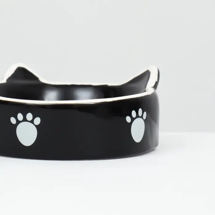 Миска для кошек Пижон &laquo;Кошачье семейство&raquo; 40/60 мл, 19&times;10.5&times;3.5 см, двойная, керамика, чёрная, белая