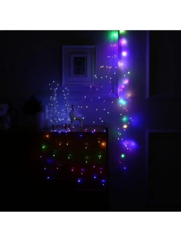 Гирлянда &laquo;Конский хвост&raquo; 10 нитей по 1.5 м, IP20, серебристая нить, 150 LED, свечение мульти, 12 В