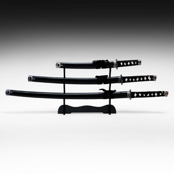 Сув. изделие катаны 3в1 на подставке, ножны дерево, черные глянец 54/81/100см, рукоять микс