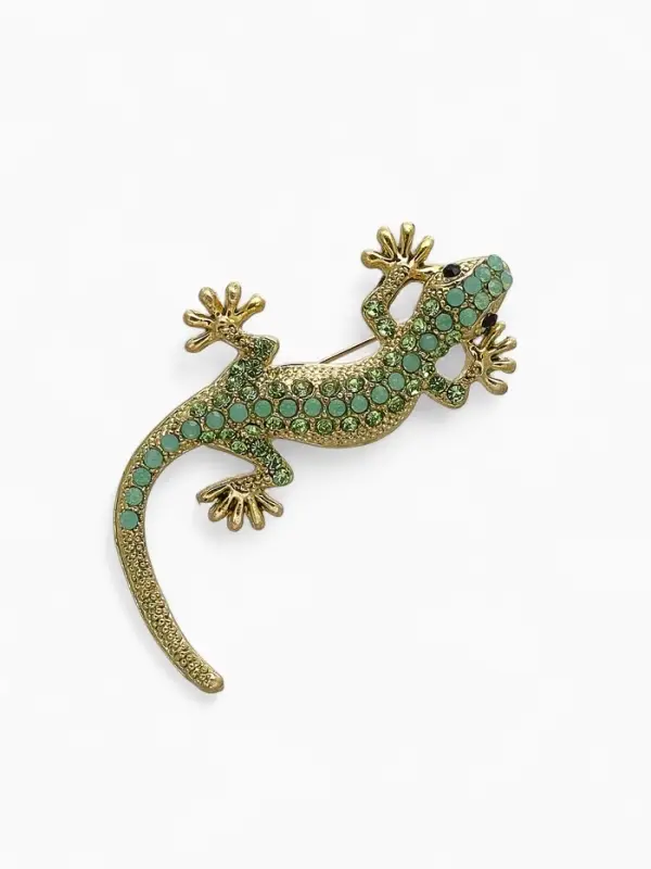 Брошь &laquo;Ящерица&raquo;, зелёная в золоте
