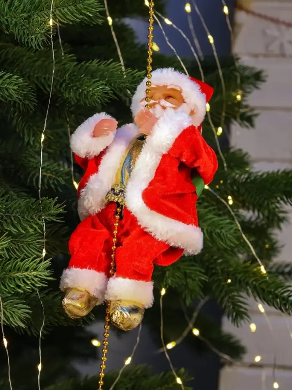 Дед Мороз "В шубке, на верёвочке" 25х13 см, 100 см, движение, музыка, красный