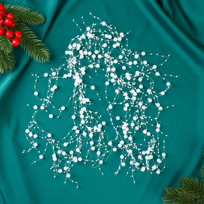 Бусы на ёлку «Паутинка», длина 2 м, d=6 мм, белые Бусы на ёлку «Паутинка», длина 2 м, d=6 мм, белые