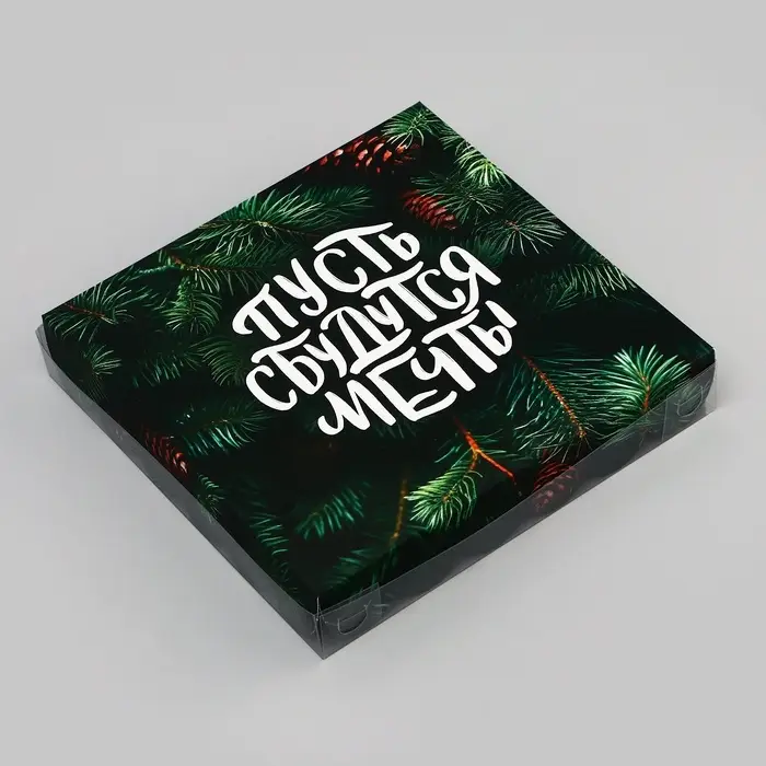 Коробка для печенья, кондитерская новогодняя упаковка, «Пусть сбудутся мечты», 18×18×3 см