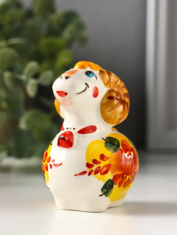 Статуэтка фарфоровая &laquo;Фигурка: Баран Цветок&raquo;, авторская роспись, 8 см