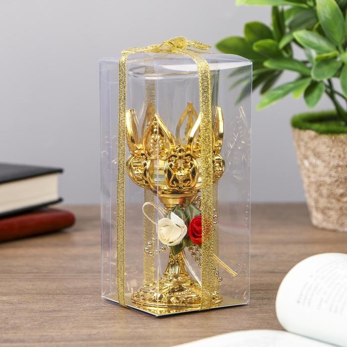 Подсвечник пластик, стекло на 1 свечу Подсвечник пластик, стекло на 1 свечу "Розочки" бокал на ножке золото 13х6х6 см