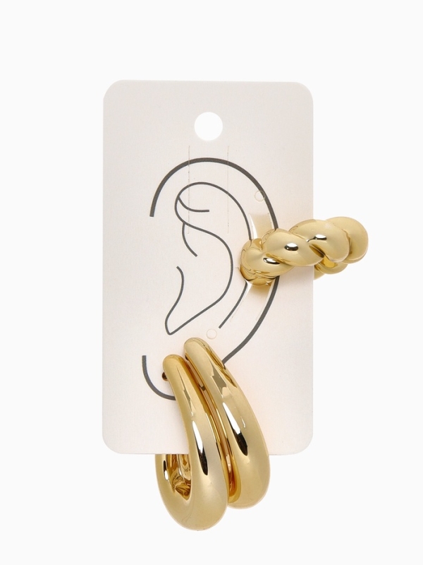 Набор серьги и каффы 3 шт «Косичка» капли, цвет золото