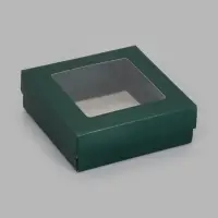 Коробка складная крышка-дно с окном, 15&times;15&times;5 см, армейский зелёный