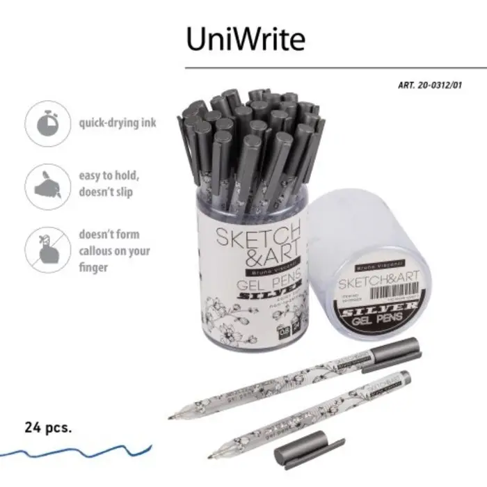 Ручка гелевая SKETCH&ART UniWrite.SILVER, 0,8 мм, серебряный
