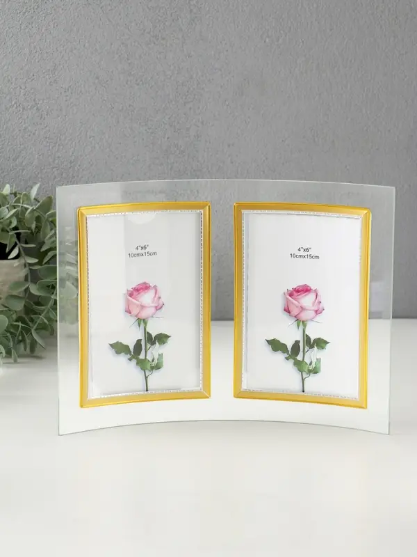 Фоторамка двойная стекло 10х15 см "Золотой кант" вертикаль 28х20,5 см