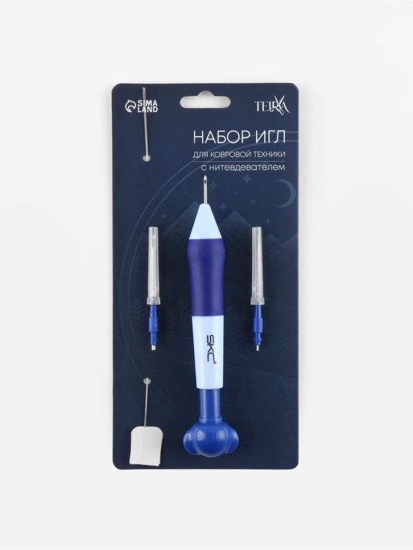 Игла для выш-я по ковровой технике d1,3/1,6/2,2мм SKC с нитев-м блистер голубой/синий TR