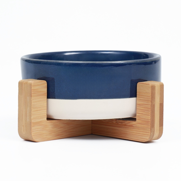 Миска керамическая на подставке 450 мл 13 х 5 см синяя с белым Миска керамическая на подставке 450 мл 13 х 5 см синяя с белым