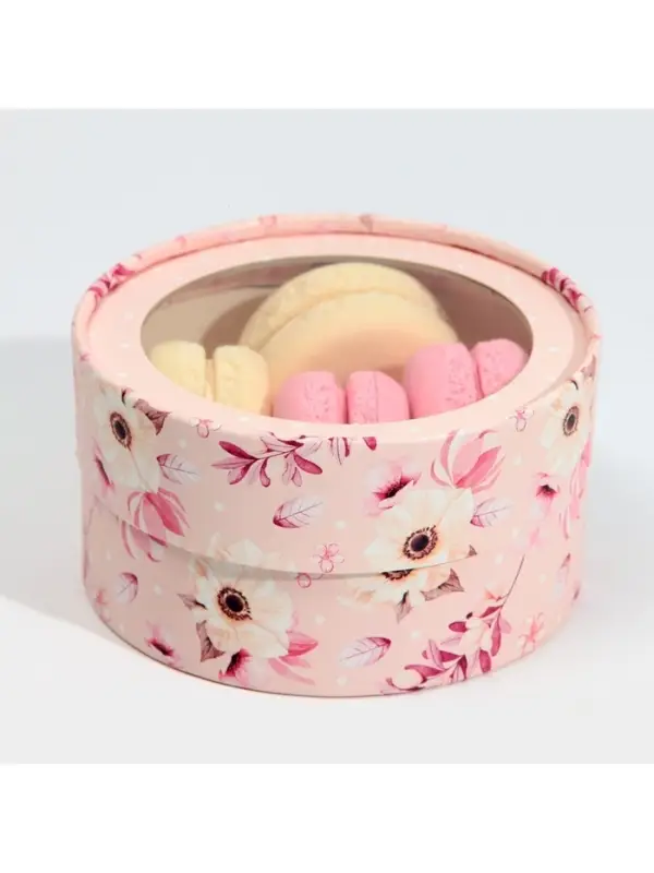 Коробка для макарун, кондитерская упаковка с окном &laquo;Розовые цветы&raquo;, 12&times;12&times;5 см