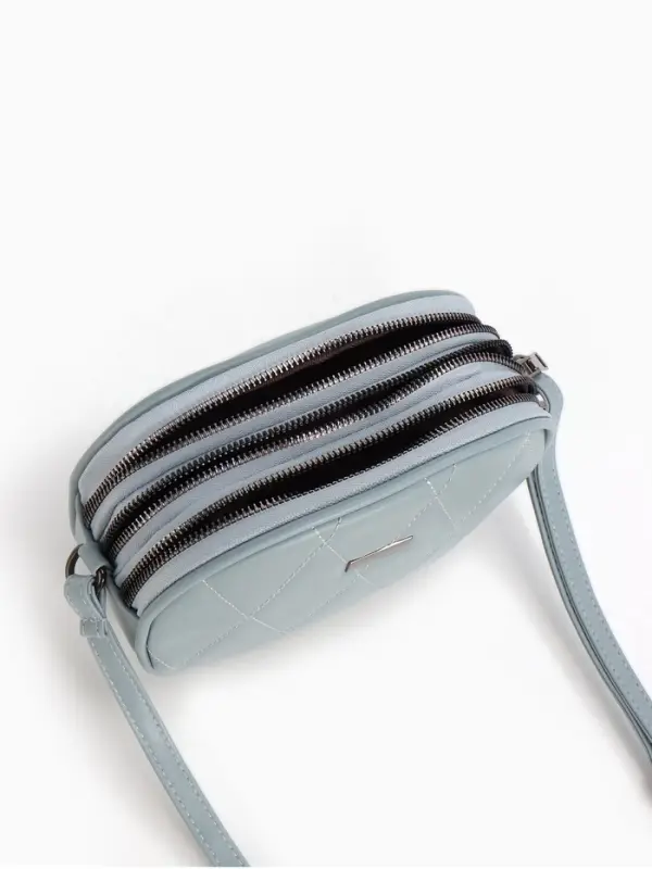 Сумка женская кросс-боди на молнии, 19&times;7&times;15 см, со стёжкой, серо-синяя