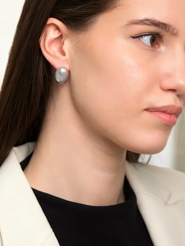 Серьги с жемчугом &laquo;Грейс&raquo;, вытянутый овал, серые в золоте