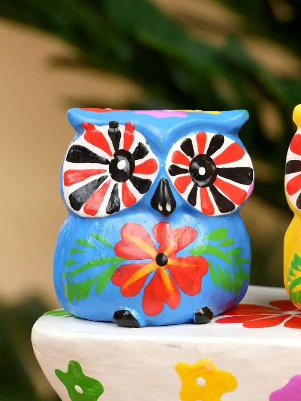 Сувенир "Пара совят" дерево 14х7х9 см, цв. жёлтый/синий