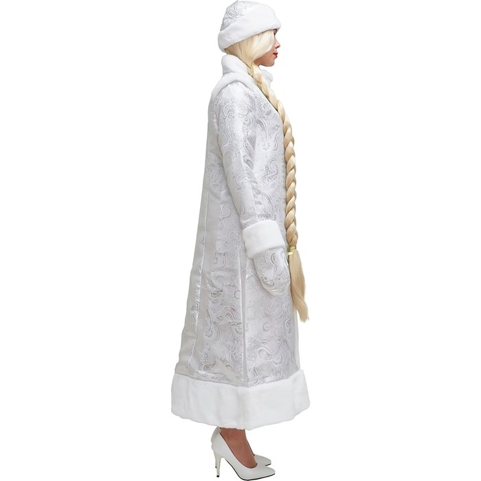 Карнавальный костюм «Снегурочка», шуба из парчи длинная, цвет серебристый, р. 52 Карнавальный костюм «Снегурочка», шуба из парчи длинная, цвет серебристый, р. 52