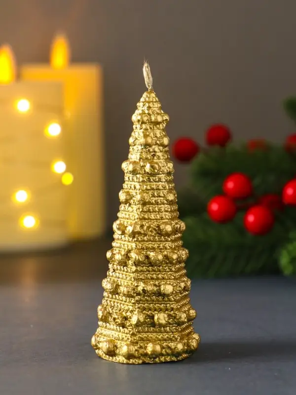 Свеча  Свеча "Ёлочка с шариками "45*102 мм, лак, золото