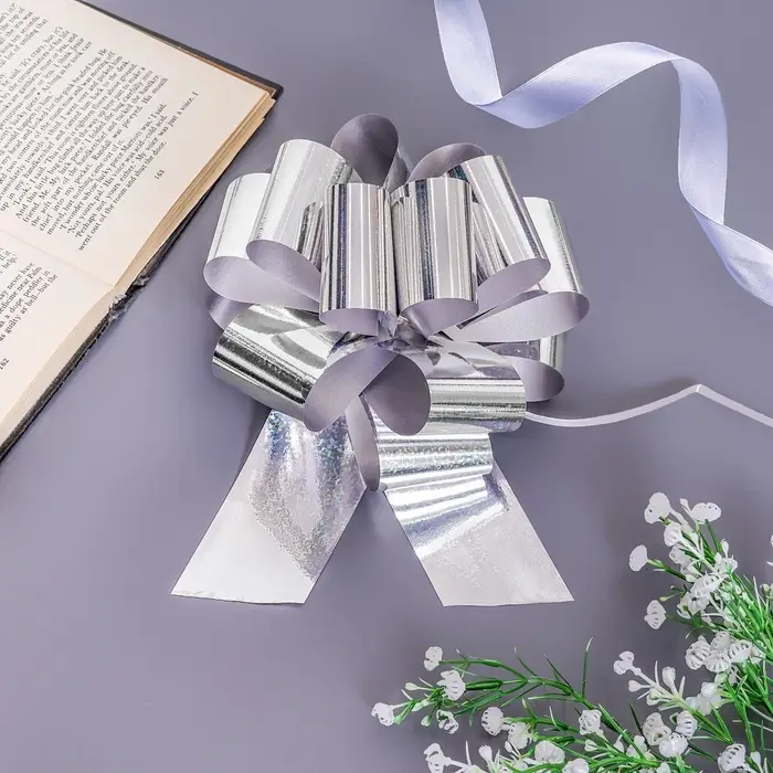 Подарочный бант - шар №5, серебро, для упаковки подарков