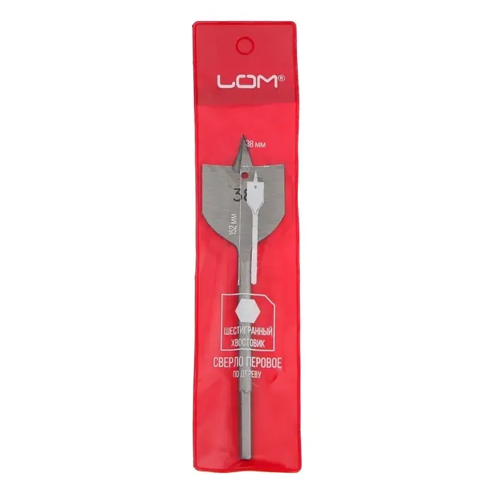 Сверло по дереву перовое ЛОМ, шестигранный хвостовик, 38&times;152 мм